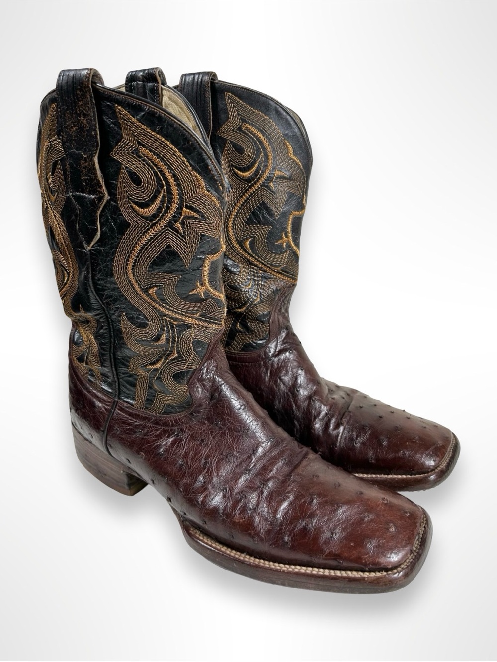 JOHNN WHAYNEE BOOTS Y2K square toe ostrich skin western boots